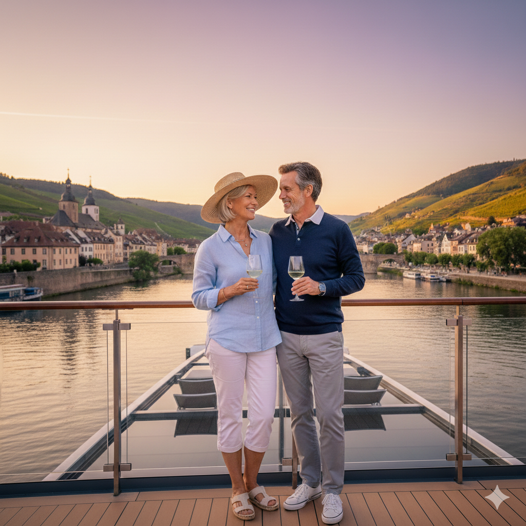 Luxury European river cruise through a historic riverside destination